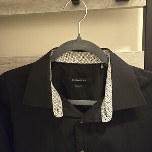 Bugatchi Black Shirt with Patterned Collar